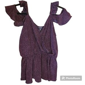 HOMMAGE Size Medium Black Pink Hearts Double Flutter Straps Peplum Blouse NWT